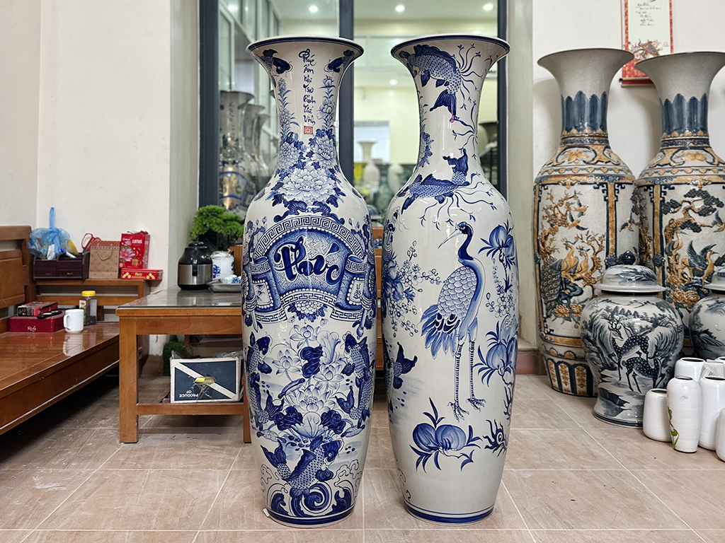 Lọ lộc bình Bát Tràng men lam Đức Phúc 1m4 3